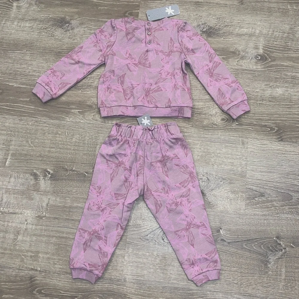 NWT Splendid Purple Bows Sweatshirt & Jogger Set Size 2